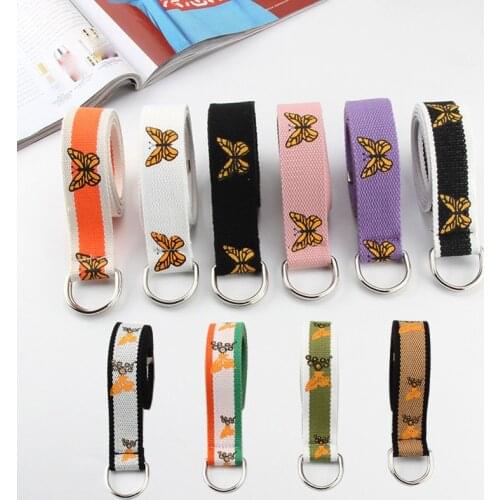 New Women Belts Canvas Casual Punk Butterfly 130cm Long Strap for Jeans Black D Buckle Female Harajuku Ladies Waistband