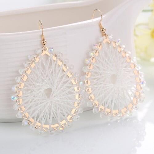 BOHO Lace Twisted Wrapped Teardrop Beaded Dangle Drop Earrings for Women Fashion Women Jewelry Party Gift Girl Handmade