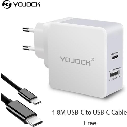 Yojock 57W USB Type C PD Charger Portable Power Delivery QC3.0 Wall Charger for Nintendo Swith Xiaomi Huawei w/ 1.8m Black Cable