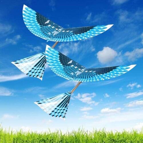 Blue Bird Kite Elastic Rubber Band Powered Flying Birds Toy Gift Kite For Kids Outdoor Interactive R2J5