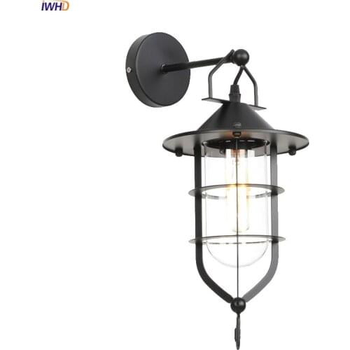 IWHD American Style Industrial Wall Light Fixtures Bar Cafe Bedroom Stair Mirror Loft Decor Glass Vintage Wall Lamp Sconce LED