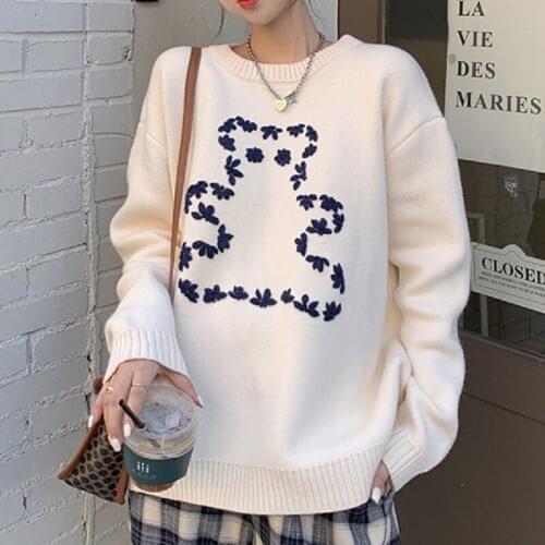 Round Neck Cartoon Sweater Womens Autumn And Winter New Loose Casual Retro Pullover