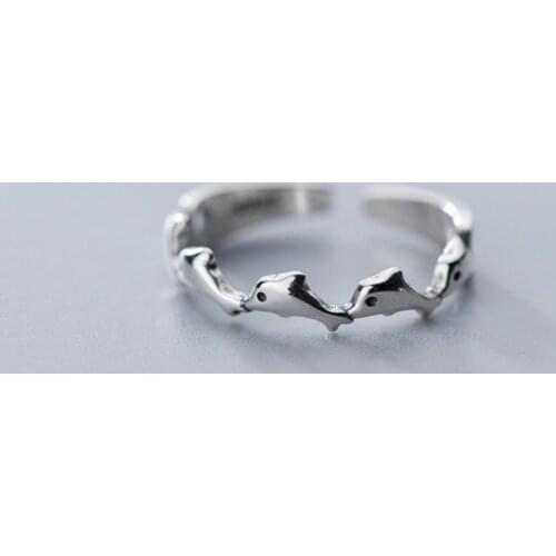 Thin Authentic S925 Sterling Silver Jewelry Dophine Fish rings Adjust TLJ1323