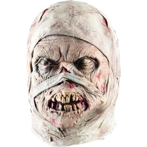 Halloween Mummy Mask Latex Frightening Rubber Headwear Horror Mummy Face Cover Horror Ghost Mummy Headgear Decoration