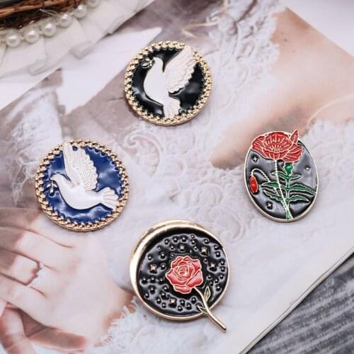 Vintage Flower Birds Enamel Brooches Pin Alloy Metal Decoration For Female Girls