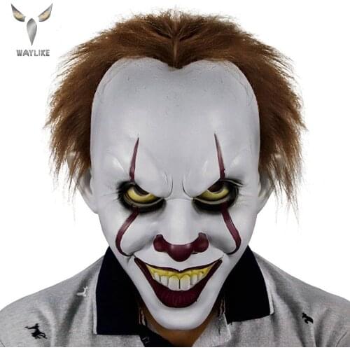 WAYLIKE Stephen Kings It Mask Pennywise Horror Clown Mask Latex Halloween Scary Clown Mask Party Lifelike Cosplay Costume Props
