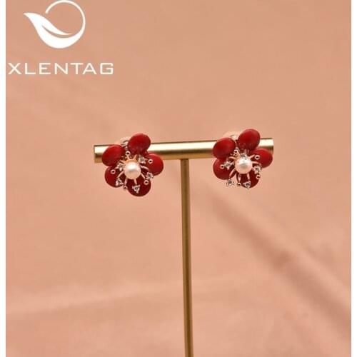 XlentAg exquisite natural fresh water pearl coral flower earrings womens birthday gift luxury silver 925 fine jewelry GE1026
