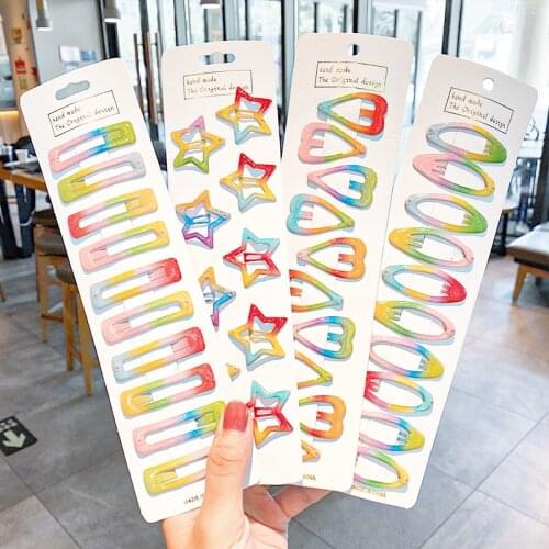 10PCS/Set Bag Packed New Girls Cute Gradient Geometric Hairpins Kids Sweet Headband Hair Clip Barrettes Fashion Hair Accessories