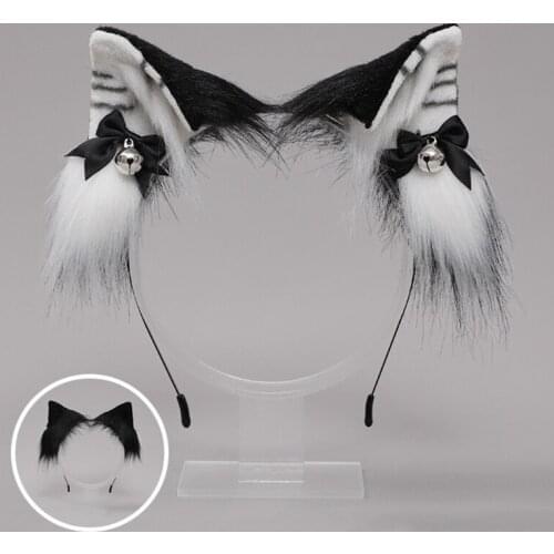 Girls Animal Cat Ears Plush Hair Hoop Lolita Bell Bow Hairpin Lovely Party Headdress Anime Cosplay Kawaii Accessories