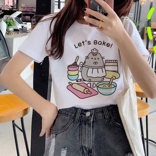 2021 New Women Cat Funny Print T-shirts Harajuku 90s T-shirt Korean Style Tshirt Kawaii Streetwear Ladies Top Short Clothes