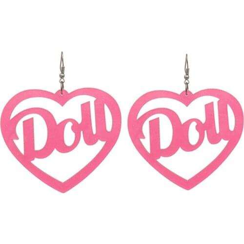 2020 New Fashion Hot Pink Long Hanging Big Heart Earrings for Women Punk Acrylic Letter Dou Drop Earring Pendientes Mujer Moda