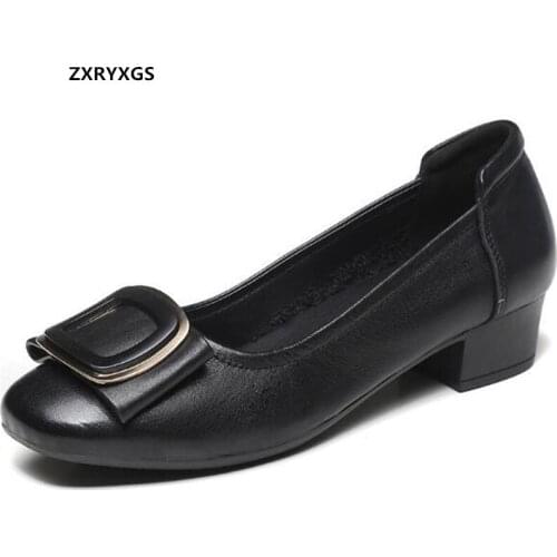 Promotion 2020 New Square Head Autumn Comfortable Shoes Non-slip Low Heel Shoes Women Genuine Leather Shoes Women Fashion Shoes