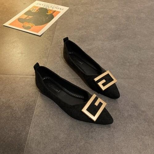 2021 summer new womens flat shoes simple style fashion shallow mouth set foot metal decoration casual shoes size 35-39