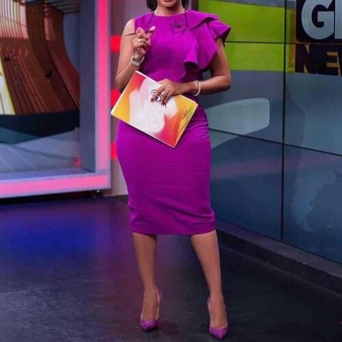 Purple Party Dress Elegant Ruffles Cap Sleeves Sheath Knee Length Women Night Club Dinner Office Ladies Causal Dresses 3XL