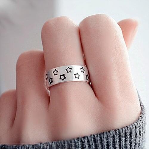 Todorova Retro Stars Finger Rings Female Vintage Silver Color Resizable Open Rings For Women Gift Ladies Adjustable