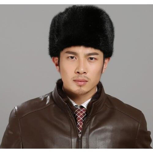 Snow Leifeng hats for quinquagenarian russian men genuine fur import mink fur bomber hat winter fur with solid crown cap