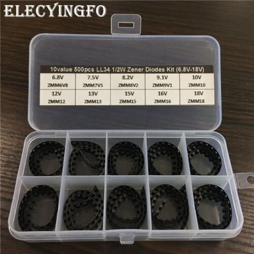 10Values x50 500pcs LL34 1/2W SMD Zener Diode Assortment Electronic kit 6.8V-18V With storage Box