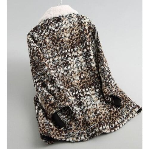 2020 Tweed Wool Jacket Real Fur Coat Female Natural Lamb Fur Collar Coats Warm Winter Jackets for Women 68406 WYQ1987
