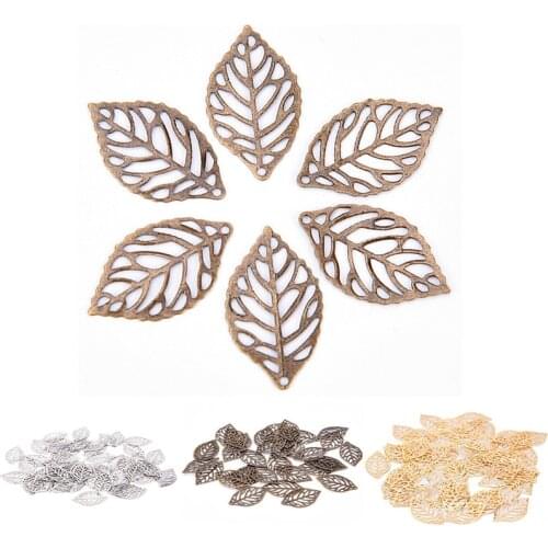50/100 Pcs Fashion New Flowers Slice Leaves Charms Setting Jewelry DIY Makings White/Gold/Bronze Metal Filigree