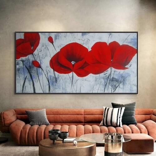 Handmade Abstract Red Flower Oil Painting 100% Hand Painted On Canvas Modern Wall Art Painting Without Frame For Home Decoration