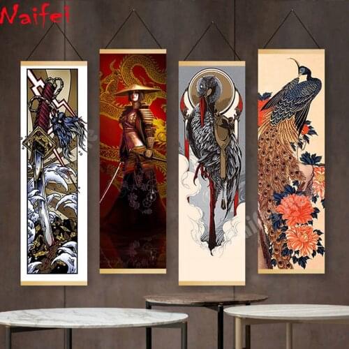 Nordic Style diy Diamond painting Japan Samurai Sword Geisha Vintage Scroll diamond embroidery Painting Bedroom Home Decoration