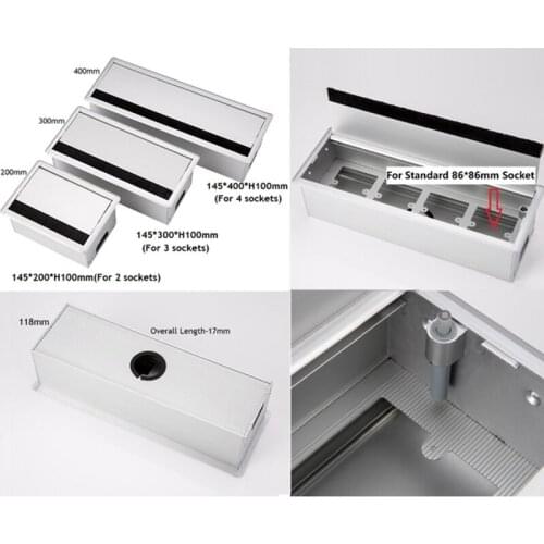 Aluminum Rectangle Wire Cable Grommet Box Office Table Cabinet Desk Flap Brush Multimedia USB Box Socket