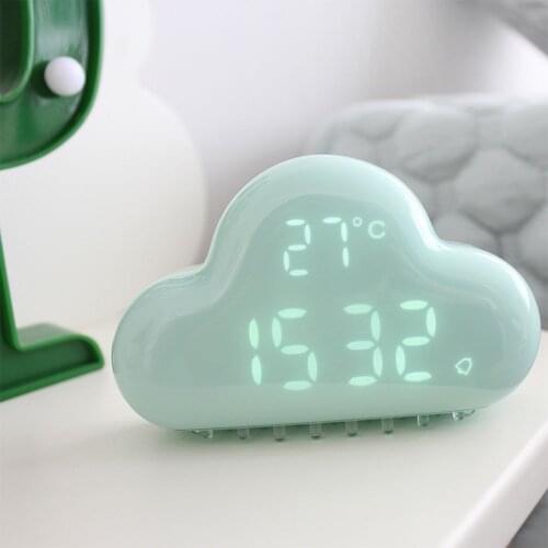Silent Luminous Electronic Clock Voice Control Smart Alarm Clock White Cloud Clock Magnet Adsorption Bell with Charge Line