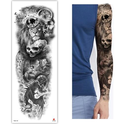 Large Arm Sleeve Tattoo Crown Lion Dragon Waterproof Temporary Tatoo Sticker Wolf Goddess Zeus Men Full Skull Totem Tatto