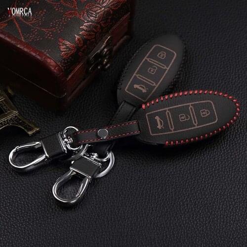 High quality car top layer Leather remote control car keychain key cover Case for Nissan Tidda Livida X-Trail T31 T32 3 buttons