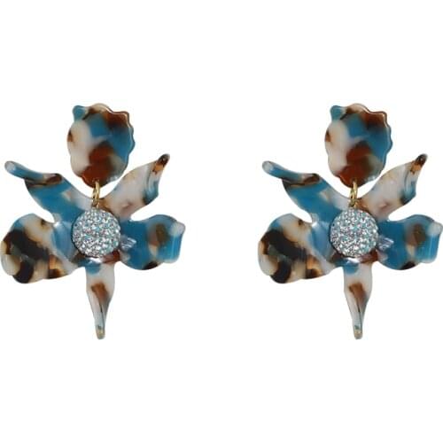 High-Grade Exaggerated Resin Flower Soft Pottery Shiny Pom-Pom Exquisite Light Luxury Looks Thin Face Earrings