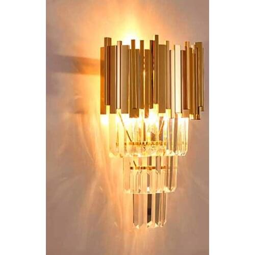 Home deco Gold pipe wall Lamp crystal lighting Hotel E14 Led wall fixture Restaurant Living Room Hallway Background Wall sconce
