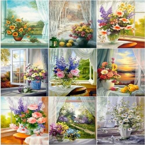 GATYZTORY Windows Flower Painting By Number Drawing On Canvas HandPainted Painting Art Gift DIY Pictures By Number Home Decor Ki