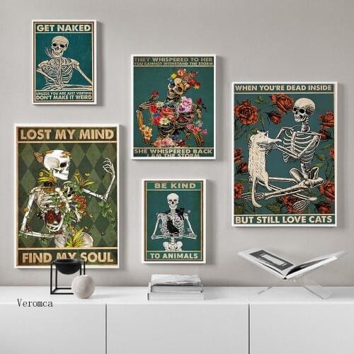 Skeleton Mental Skull Poster Lose Your Mind Find Your Soul Art Print Vintage Funny Bathroom Canvas Painting Home Decoration