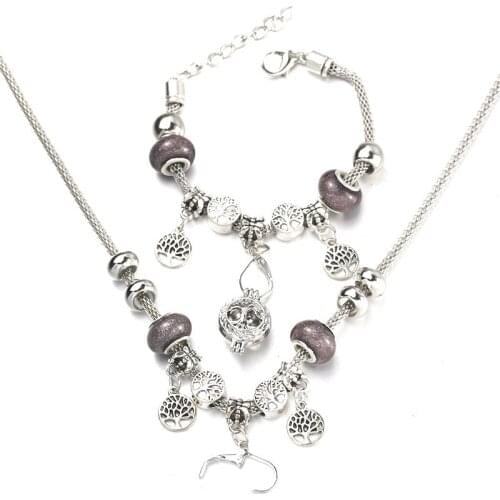 Tree of Life Necklace Bracelet Set Exquisite Bead Hollow Chain Beaded Bracelet With Hook DIY Pendant Necklace Jewelry