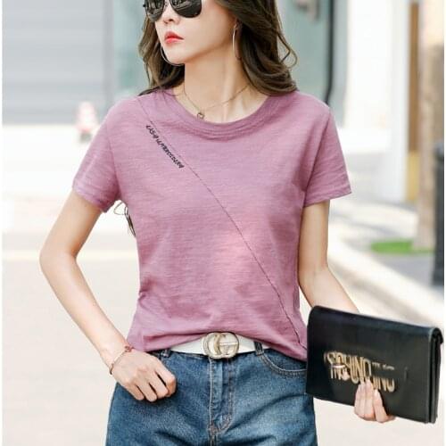 LJSXLS 2021 Summer T-shirt women Cotton Short Sleeve Tshirts Plus Size Casual Letter Tops White O Neck Loose Tee Shirt Femme