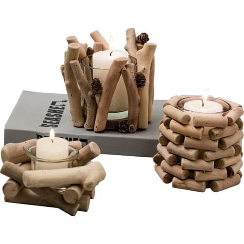 Cute Vintage Wooden Tree Branch Candle Holder Wood Tea Light Candlelight Dinner Deco Short Wedding Candelabra Christmas 50ZT057