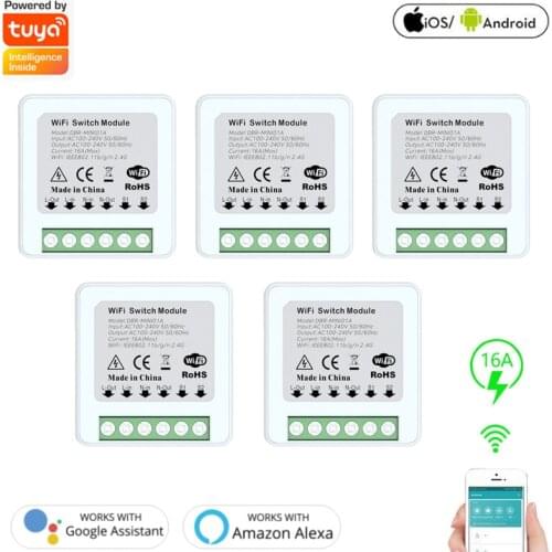 16A Tuya Mini WiFi Switch Module With Smart Life App 2 Way Control, Smart Home Interruptor Work For Alexa Google Home Smart Home