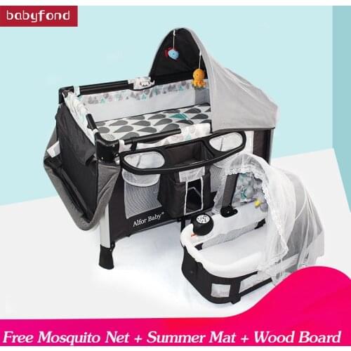 Six-in-one multifunctional crib newborn folding portable European shaker stable and safe to install baby travel bed