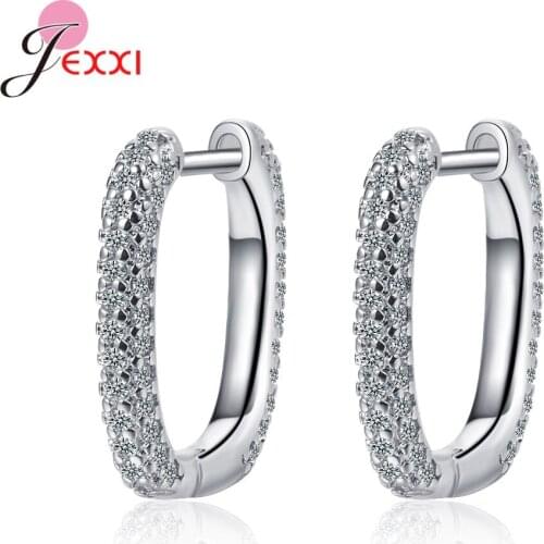 Authentic 925 Sterling Silver Micro Dazzling Crystal Paved Hoop Earrings For Women Elegant Wedding Engagement Statement Jewelry