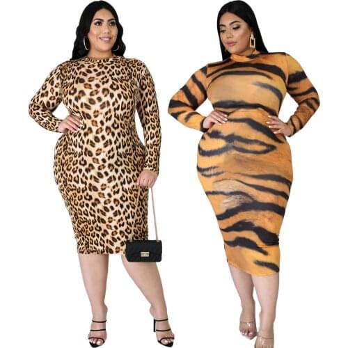 New Plus Size Women Dress Leopard Print Long Sleeve Skinny Dresses Casual Vestido De Mujer Free Shipping Wholesale Dropshipping