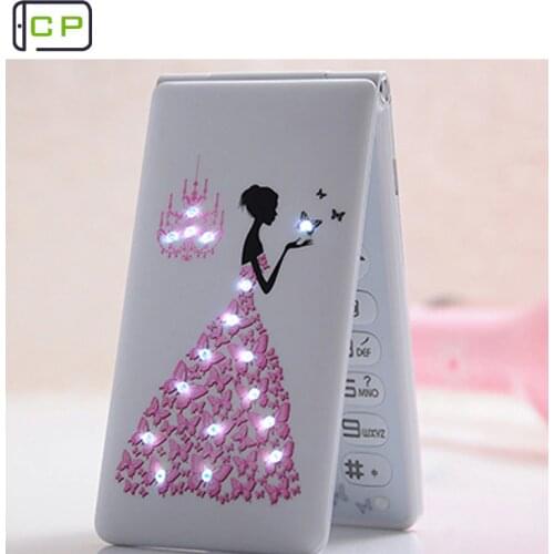 New Unlocked Flip Phone KUH D11 Dual SIM 1800mAh Card Women Girls Lady Flower Cute LED Flashlight Cell Clamshell Mobile Phone