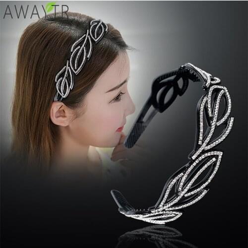 Leaf Crystal Stitching Hair Hoop Womens Headband Solid Fashion Hairbands for Hair Women Fixed Bezel Headwear Hair Accessories