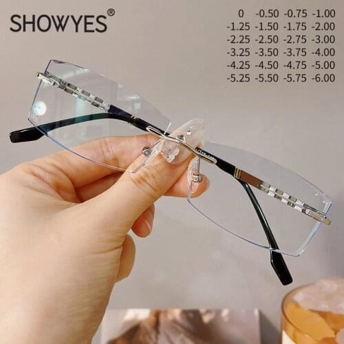 Gradient Anti Blue Light Rimless Glasses Myopia Men Business Eyeglasses Frameless Diamond Cutting Bluelight Blocking Eyewear