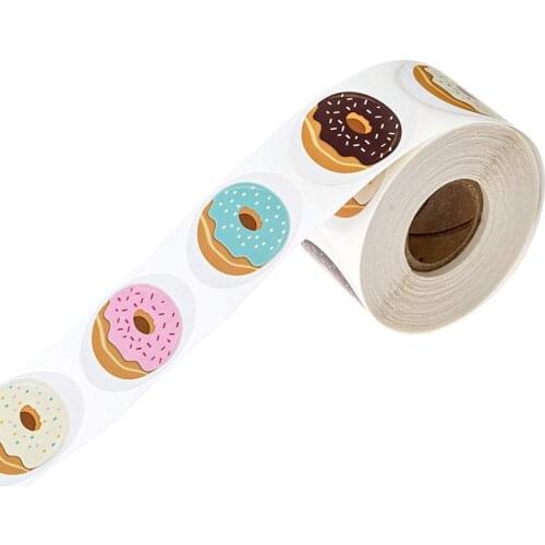 50-500 Stickers per roll Stylish Donut Stickers 8 Designs Delicious Looking Handmade white labels stickers for Cake bread baking