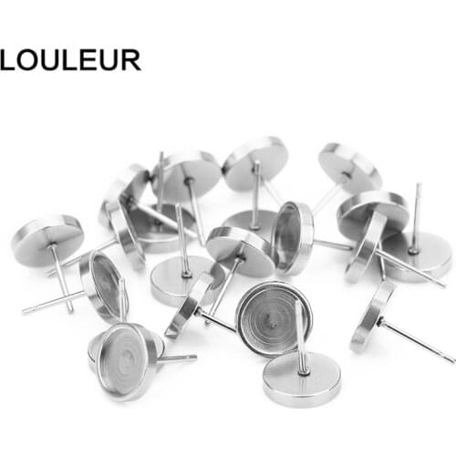 20pcs/lot 6 8 10 12mm Stainless Steel Earring Settings Cabochon Base Tray For Earring Making For DIY Jewelry Making Supplies