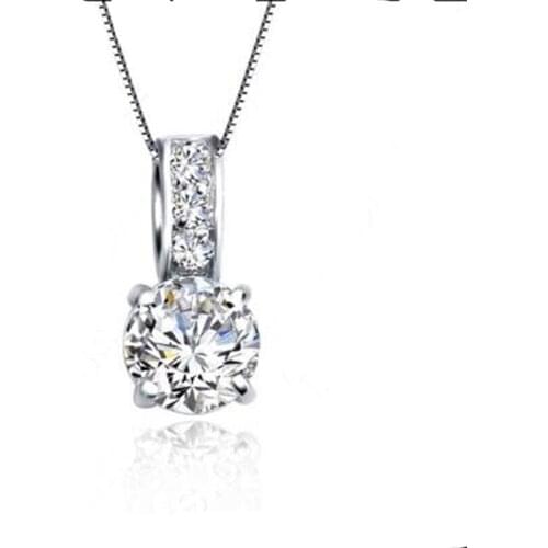 Trendy Women Wedding Jewelry 925 Sterling Silver Clear Cubic Zircon Pendant Necklace Free Shipping
