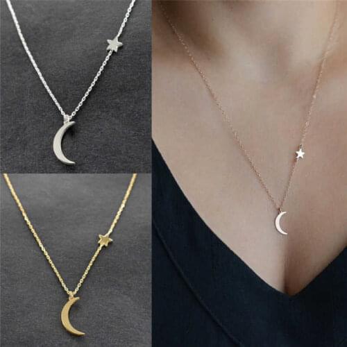Necklace Jewelry Moon Chain Star Pendant Choker Gold Color Womens Long Simple Silver Color