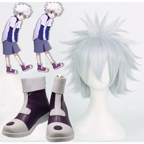 Hunter X Hunter Cosplay Killua Zoldyck Cosplay wigs Shoes Costume Boots For Adult Halloween Props Custom Made shoes Carnival NEW