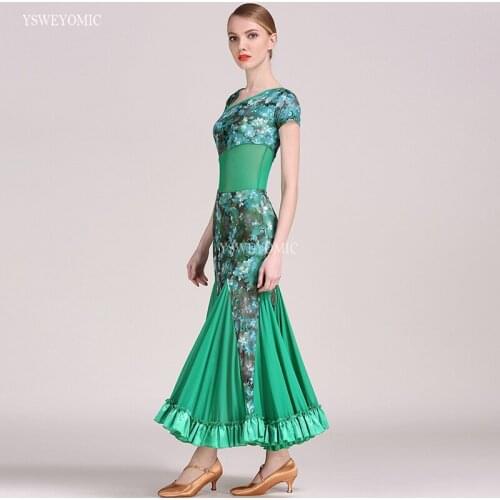 One Full Set Women Ballroom Latin Dance Dress Green Purple Elegance Long Ballroom Waltz Ladies Ballroom dresses For Girls