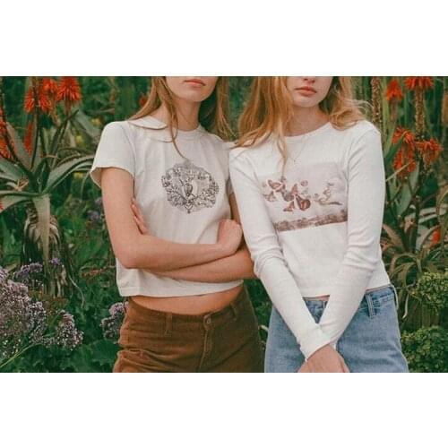 Casual Women Soft Cotton O Neck T-shirt 2021 Summer Fashion Ladies High Street Slim T-shirt Female Vintage Printed T-shirt Top